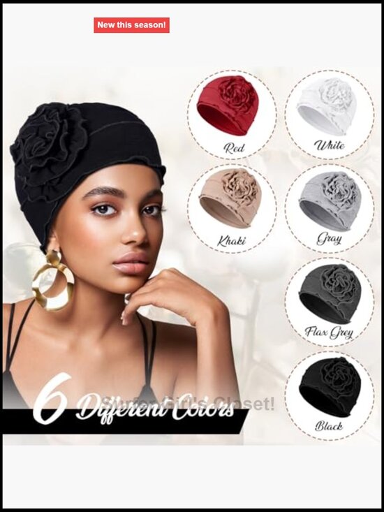 6 Pack Cotton Chemo Turban Headwear Beanie for Women Hair Loss Soft Elastic Cap main image 7